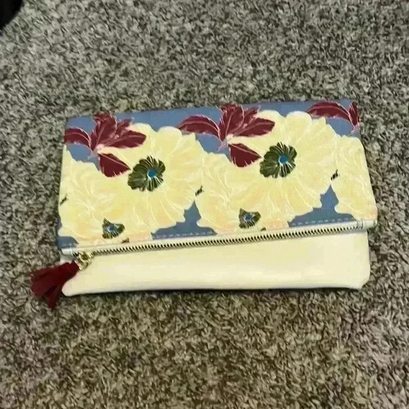 Rachel Pally Blue White Floral Leather Clutch - Picture 1 of 4